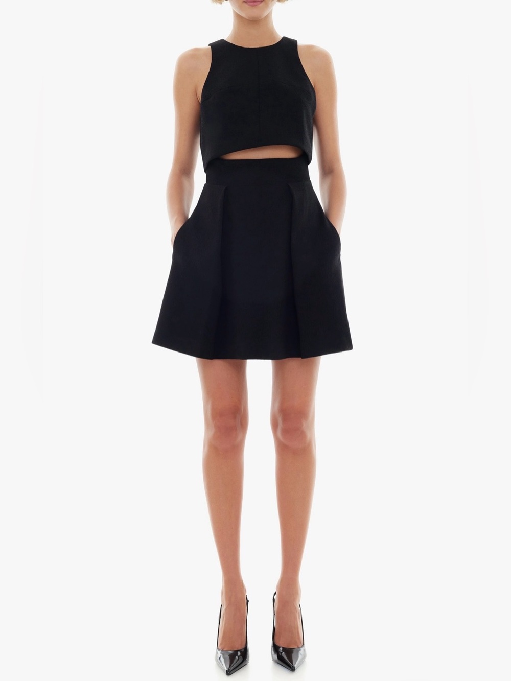 Black Halo Sanibel 2 Piece Mini Dress Black A-Line Pocket Skirt Size 2